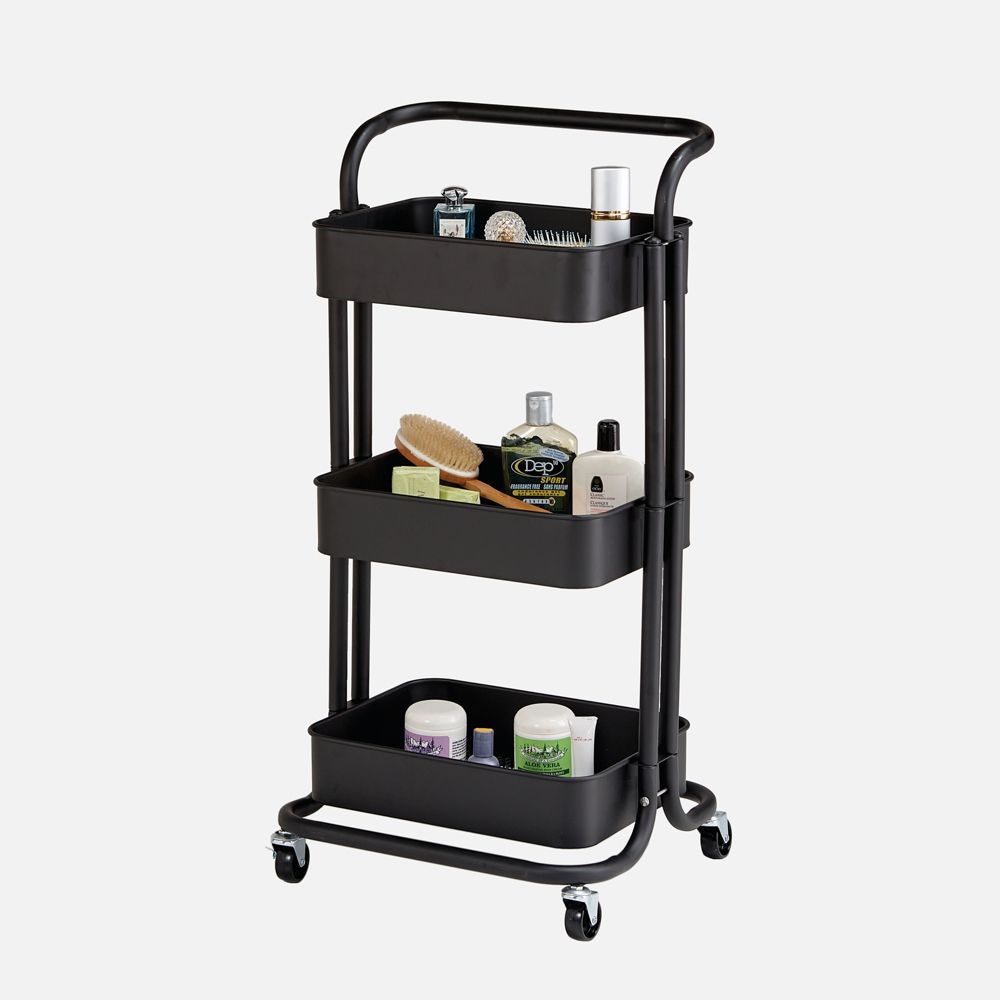 3-Tier Utility Cart with Handle - Black